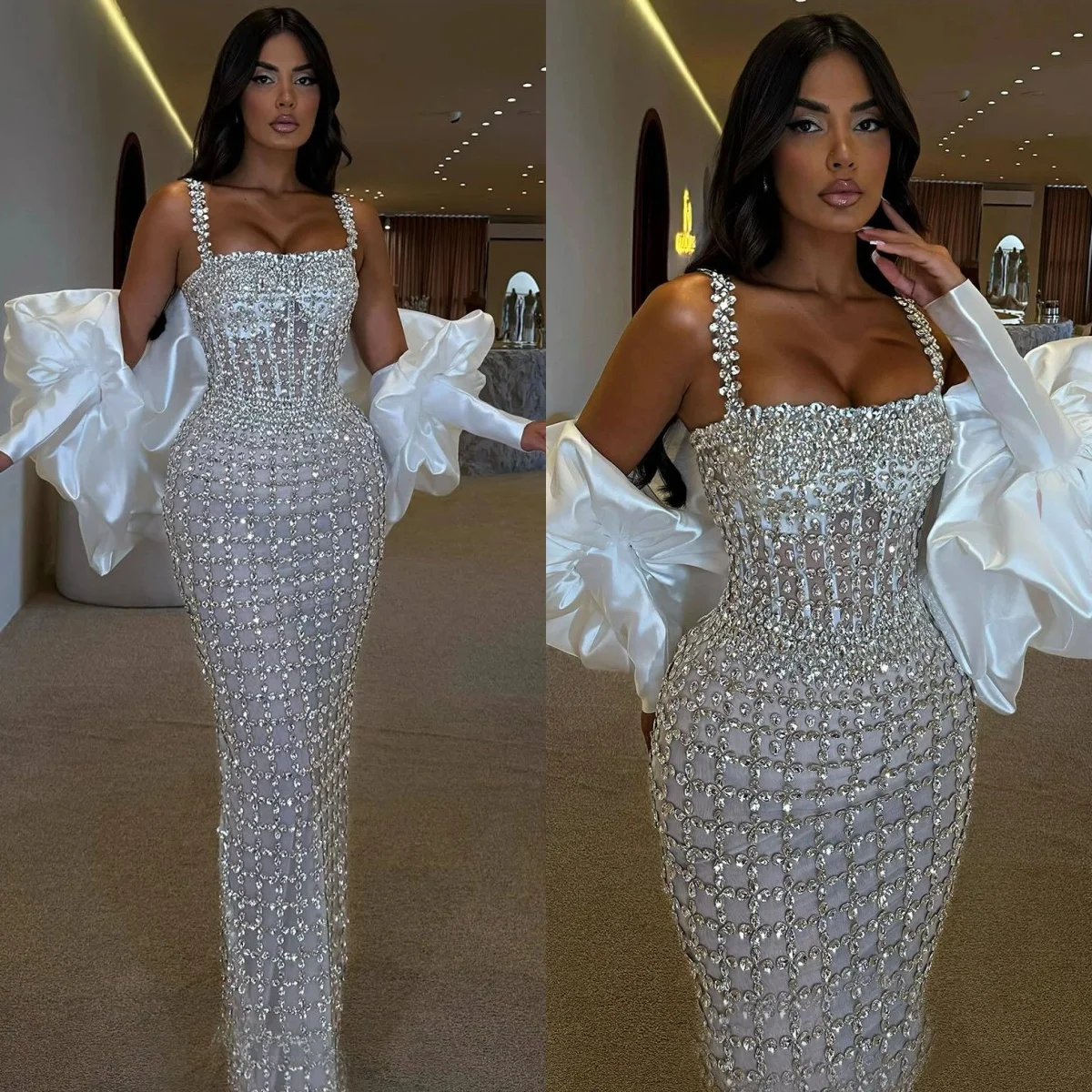 

Изысканные свадебные платья с кристаллами, свадебные платья с бисером, стразы на тонких бретельках, иллюзия, русалка, индивидуальные платья Vestidos De Novia