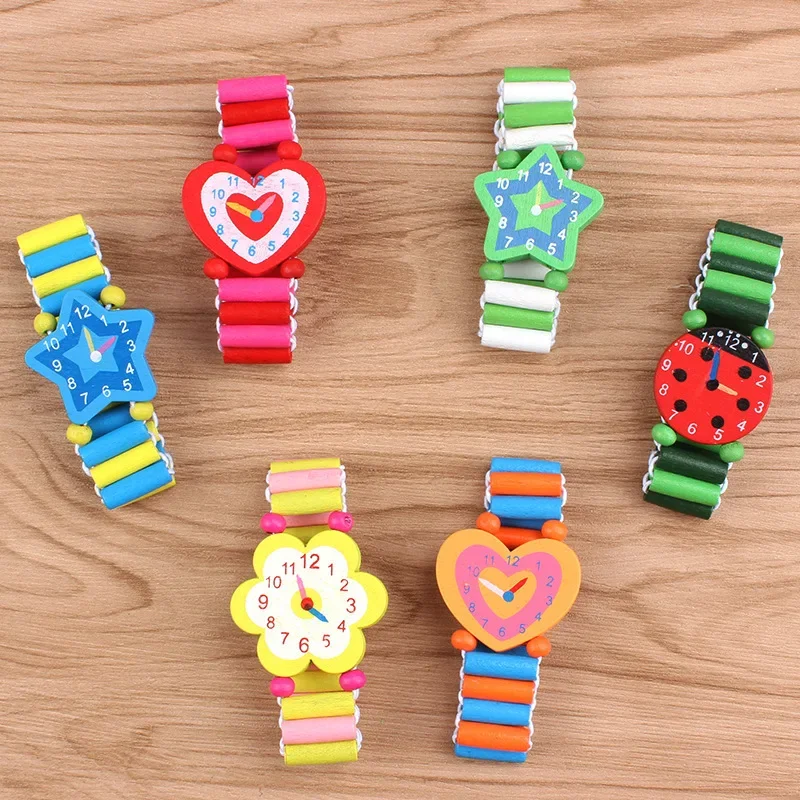 Cute Wooden Wristwatches Nice Cartoon Crafts Bracelet Watches Handicrafts Toys for Kids Learning & Education Party Favors