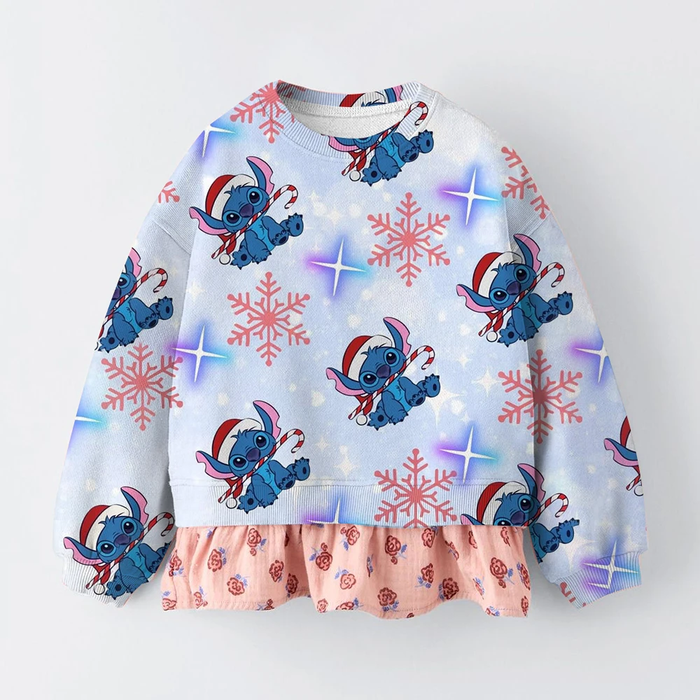 عيد الميلاد ليلو وستيتش الخريف الأطفال هوديي البلوز الفتيات ملابس رياضية أعلى الحلو ولطيف طفلة فستان طويل الأكمام الطرف #1