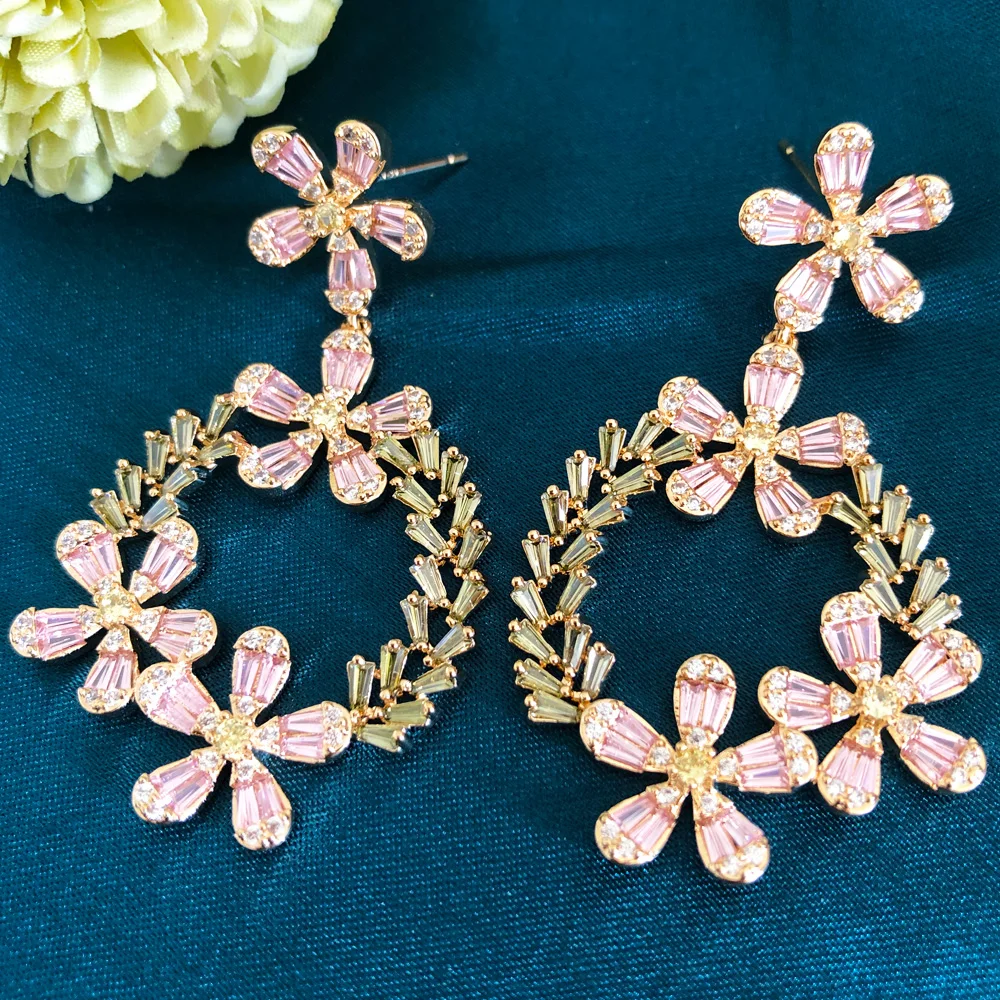 

Missvikki Luxury Olive Pink Earrings Crossover Circle Micro CZ Women Wedding Bridal Party Engagement Earrings Jewelry Party Gift