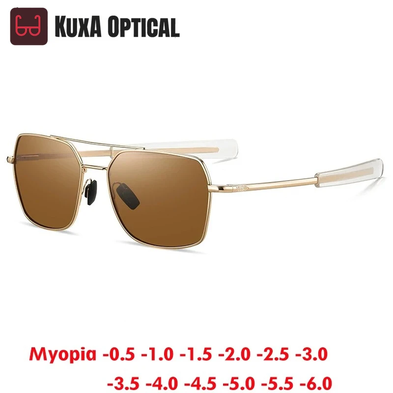 

KUXA классические мужские поляризационные солнцезащитные очки для близорукости по рецепту, модные очки в большой оправе из сплава UV400, оптика, очки от -0,5 до -6,0