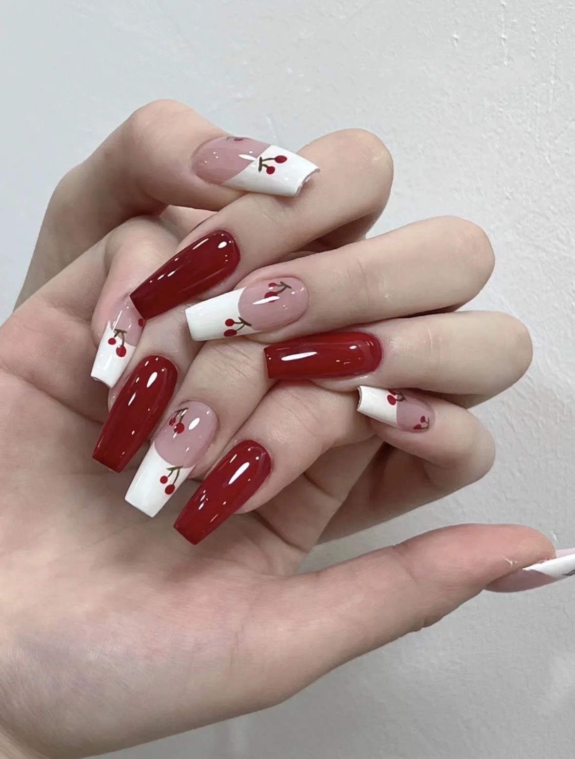 Cherry Core Press On Nails, Kawaii Press On Nails, Handmade Press On Nails Coffin, Reusable Press On Nails, Japanese Nails image 2