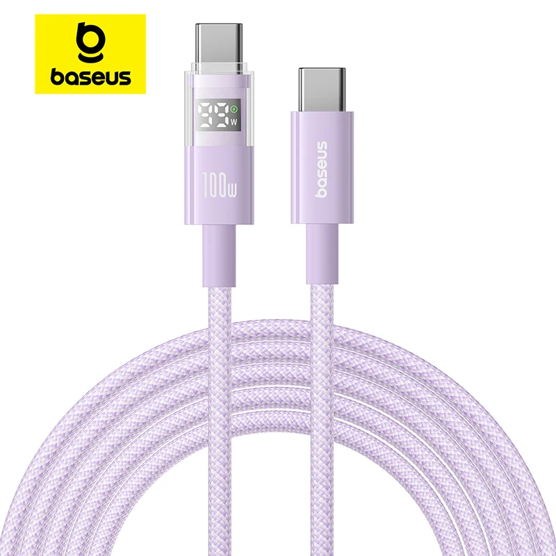 Baseus 100W câble LED affichage USB C pour iPhone 17 16 15 Pro Max USB Type C câble pour Macbook pro fil de Charge rapide pour Xiaomi