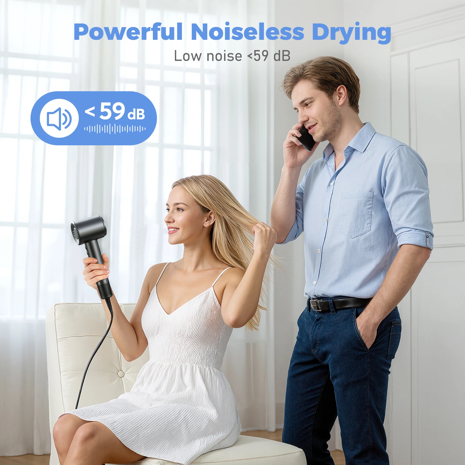 120000 RPM Hair Dryer Negative Ionic Blow Dryer Brushless Motor 40M/S Fast Drying High-Speed Low Noise Thermo-Control Hairdryer 500M Negative Ions Fast Dryingfor Curly & Straight Hair view 5