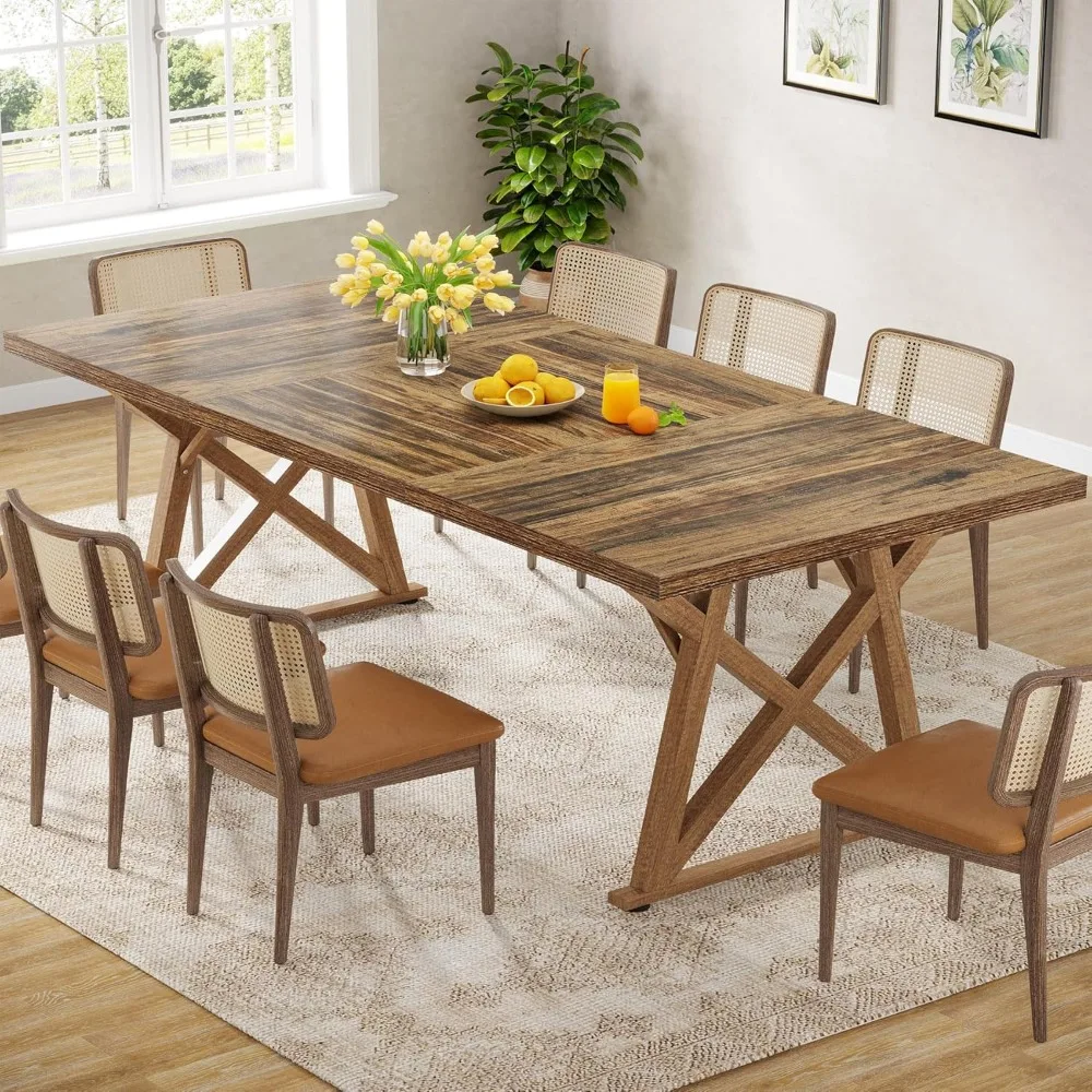 Dinning Room Table for 8 People, 6ft Wooden Dining Table, 71 in Rectangular Kitchen Table, Long Dining Room Table for Kithen, La