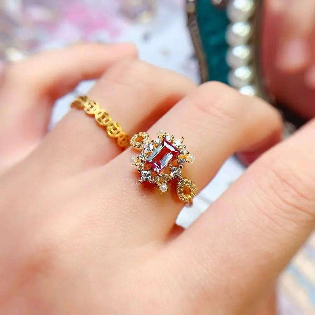 

KJJEAXCMY High End Women's Ring Natural Alexandrite S925 Silver with Electroplating Boasting High Clarity Full Brilliance