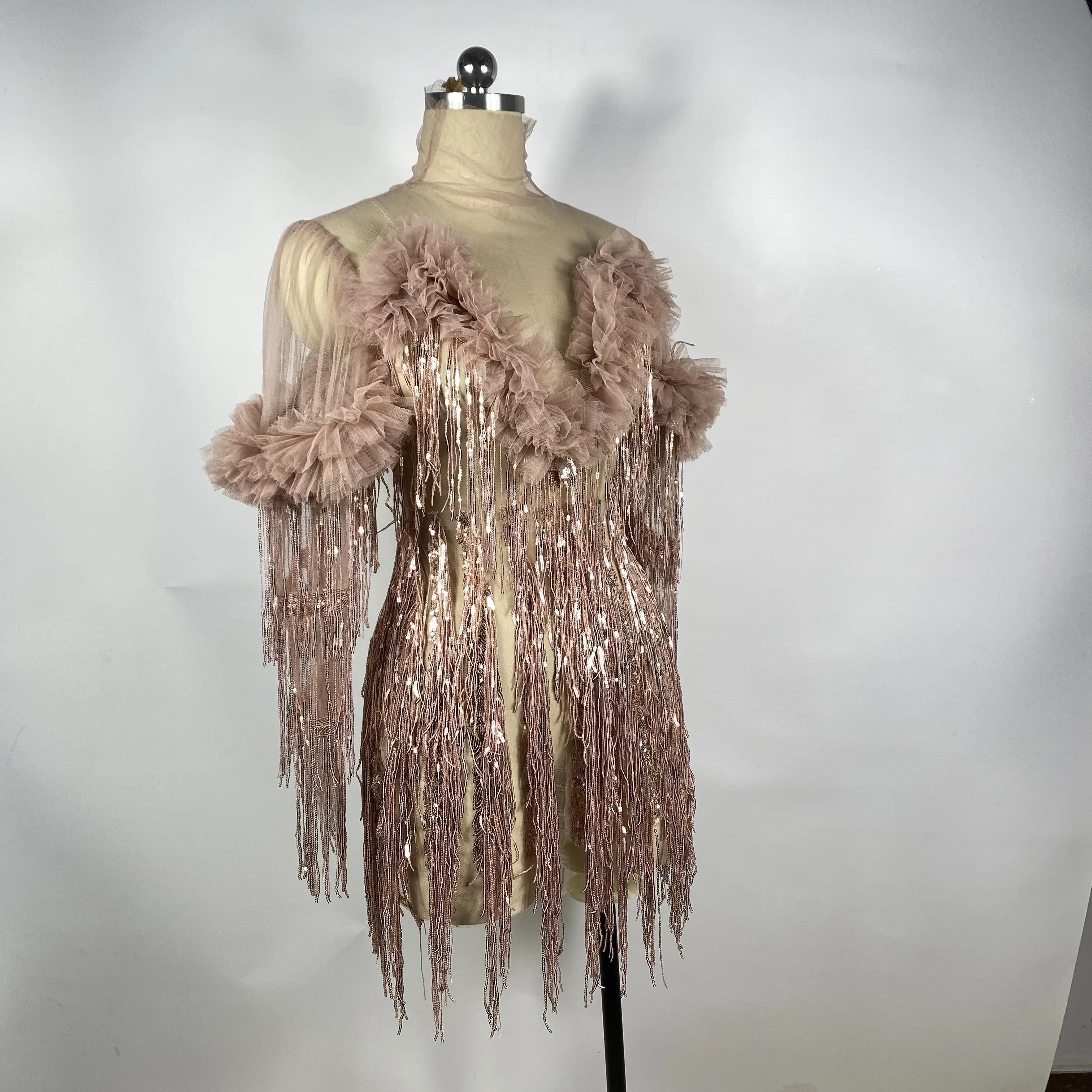 Nuove donne estive manica lunga maglia sexy vedere attraverso mini abito aderente paillettes brillanti festa di compleanno festeggiare breve Activ Dres