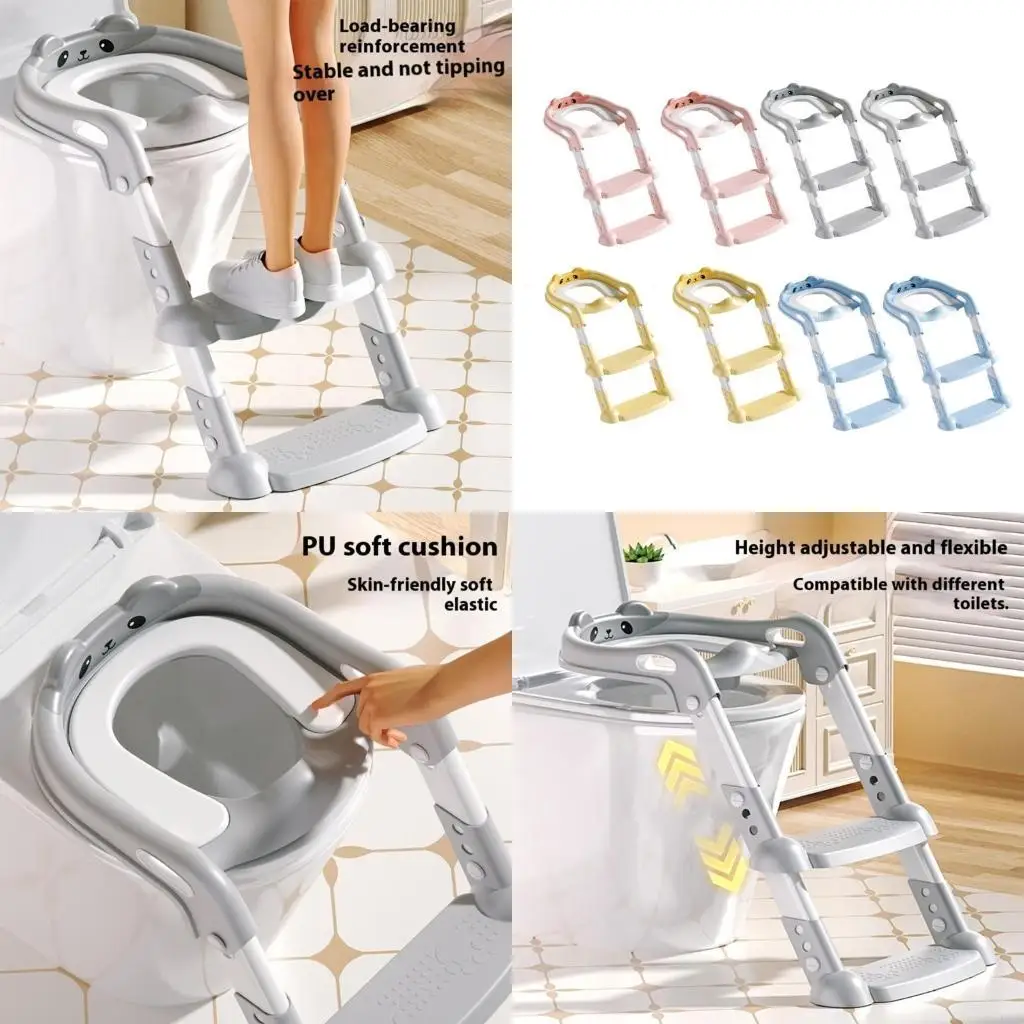 

581F Foldable Potty Training Step Stool With Guard And Comfortable Design For Toddlers 3 Position Adjustments Nonslip Base