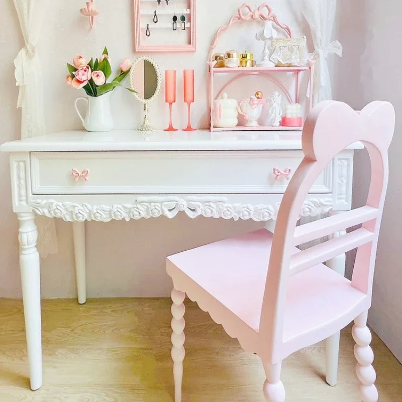 French carved solid wood dressing table dopamine color dressing table princess style