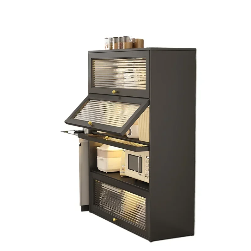 Kitchen flap door household multi-functional storage cabinet, small household appliances microwave oven locker