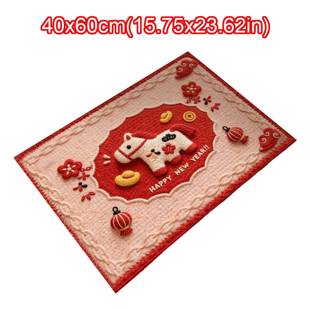 

Новогодний дверной коврик с милым рисунком лошади, нескользящий коврик для ванной, водопоглощающее красное одеяло, украшения для дома