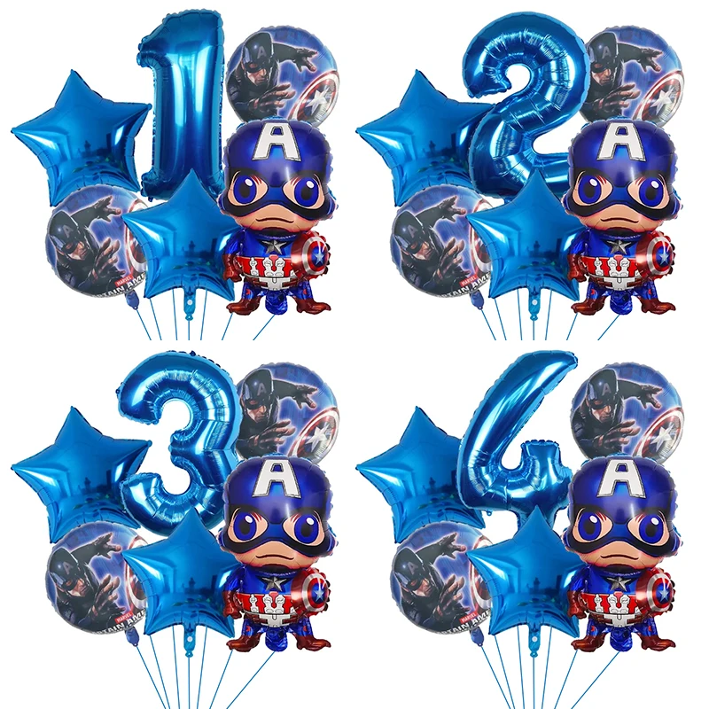 

7Pcs Superhero Avengers Captain America Balloon Set 32in Number Foil Balloons for Boy Birthday Party Decor Baby Shower Supplies