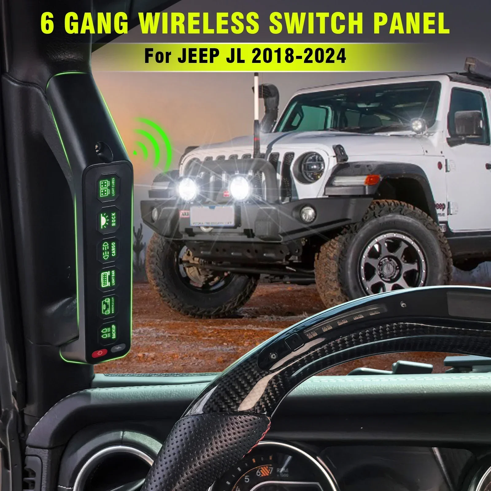 For Wrangler JL Modified A-pillar Armrest Six Way Integrated Remote Control Switch LED Car Spotlight Wireless Switch