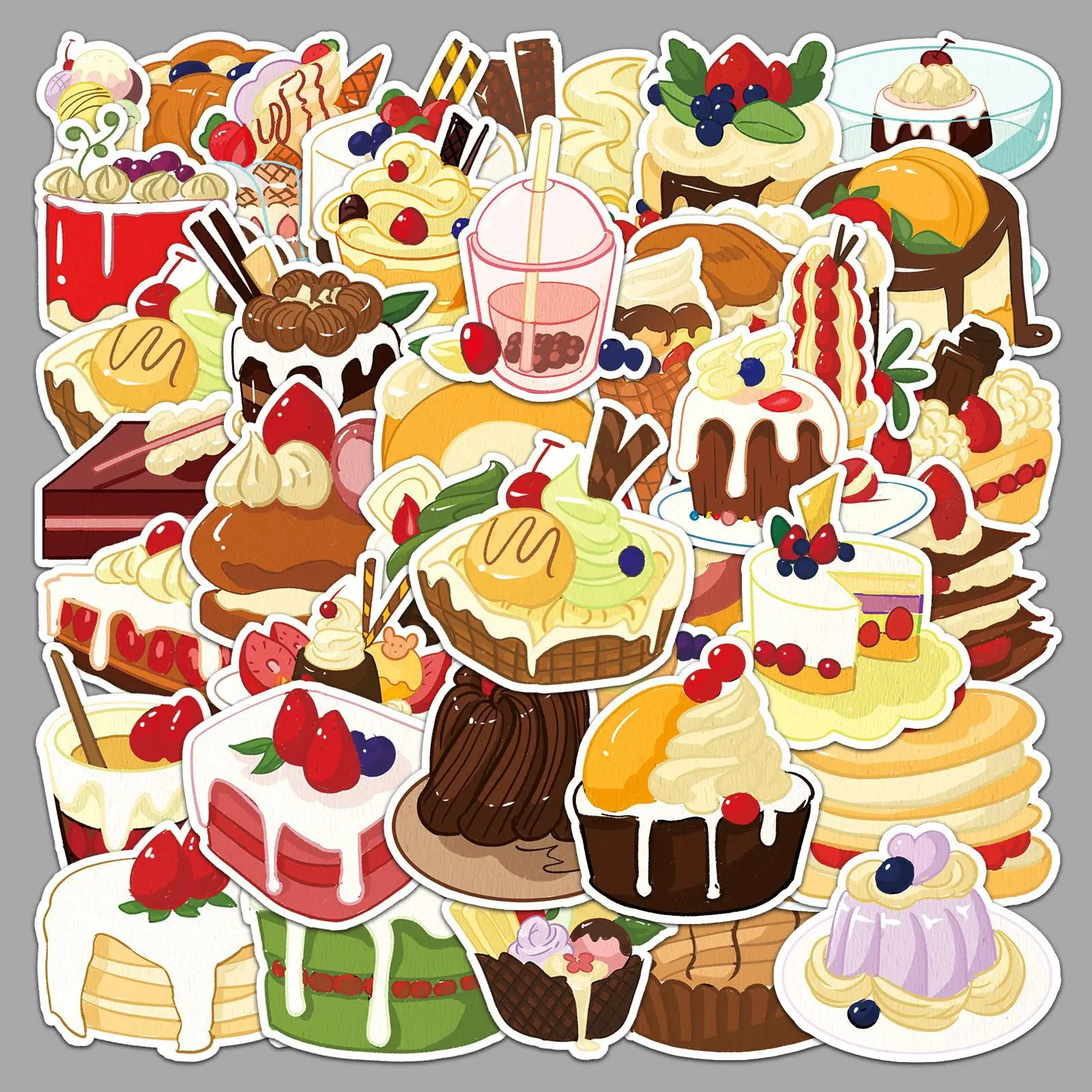 

50Pcs Dessert Graffiti Stickers Personalized Cartoon Hand Drawn Cake Creative Decorative Stickers DIY Guitar Waterproof Stickers