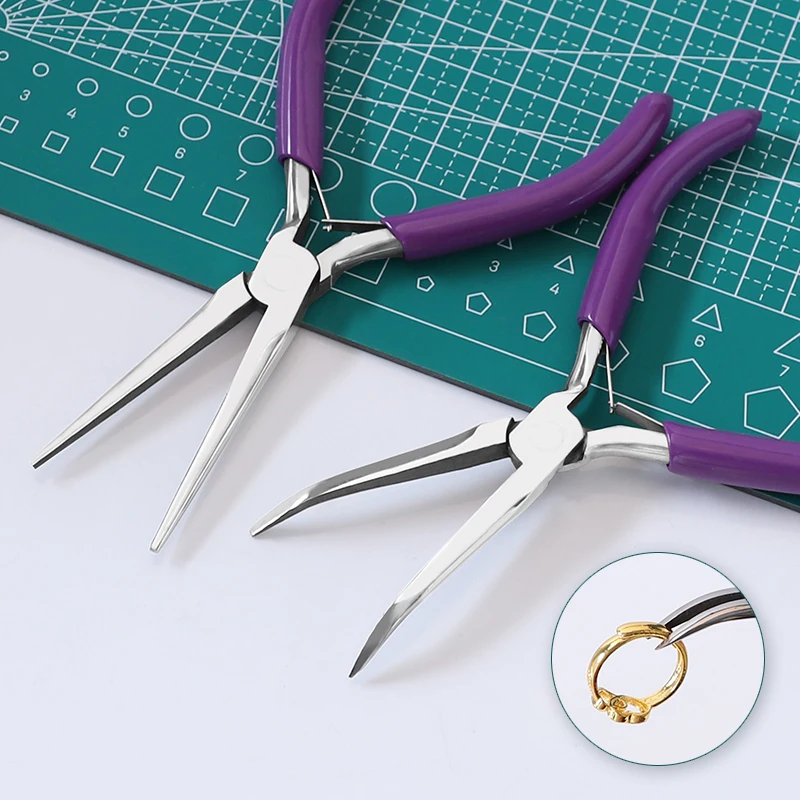 Jewelry Pliers 6 Inch Carbon Steel Long Nose Plier and Bent Nose Plier with Comfortable PVC Handle for Jewelry Making