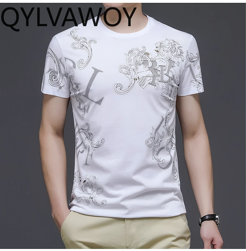 

QYLVAWOY 38.1% Cotton T-Shirt Summer Clothes 2024 T Shirt Homme Short Sleeved T-shirts for Men Fashion Print Top Thin Style