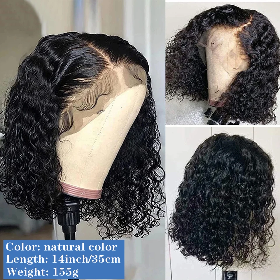 13X4 Short Bob Wig Deep Wave Curly Lace Frontal Human Hair Wigs 13X4 Transparent Lace Front Wig 4x4 Closure Wig for Women 180%