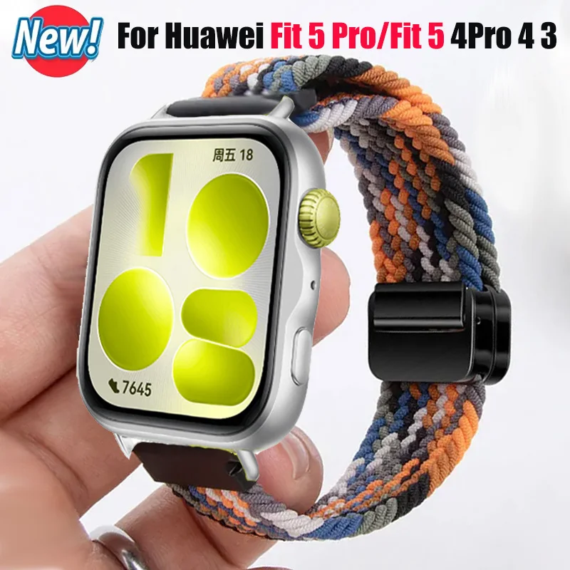 Armband für HUAWEI Watch Fit 5Pro, Ersatz-Magnet-Nylon-Geflechtband für Huawei Fit 5, FIT 4, 4Pro/Fit 3