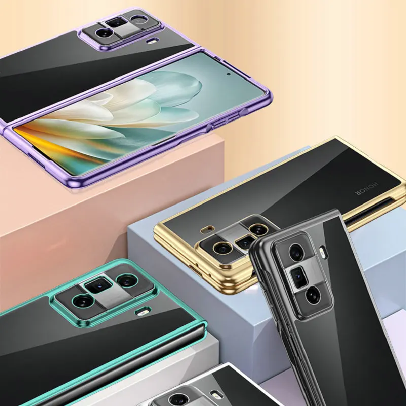 حافظة كمبيوتر صلبة شفافة عالية الدقة لهاتف Honor Magic VS3، حافظة كمبيوتر صلبة رفيعة للغاية مطلية بالكروم لهاتف Honor MagicVS3