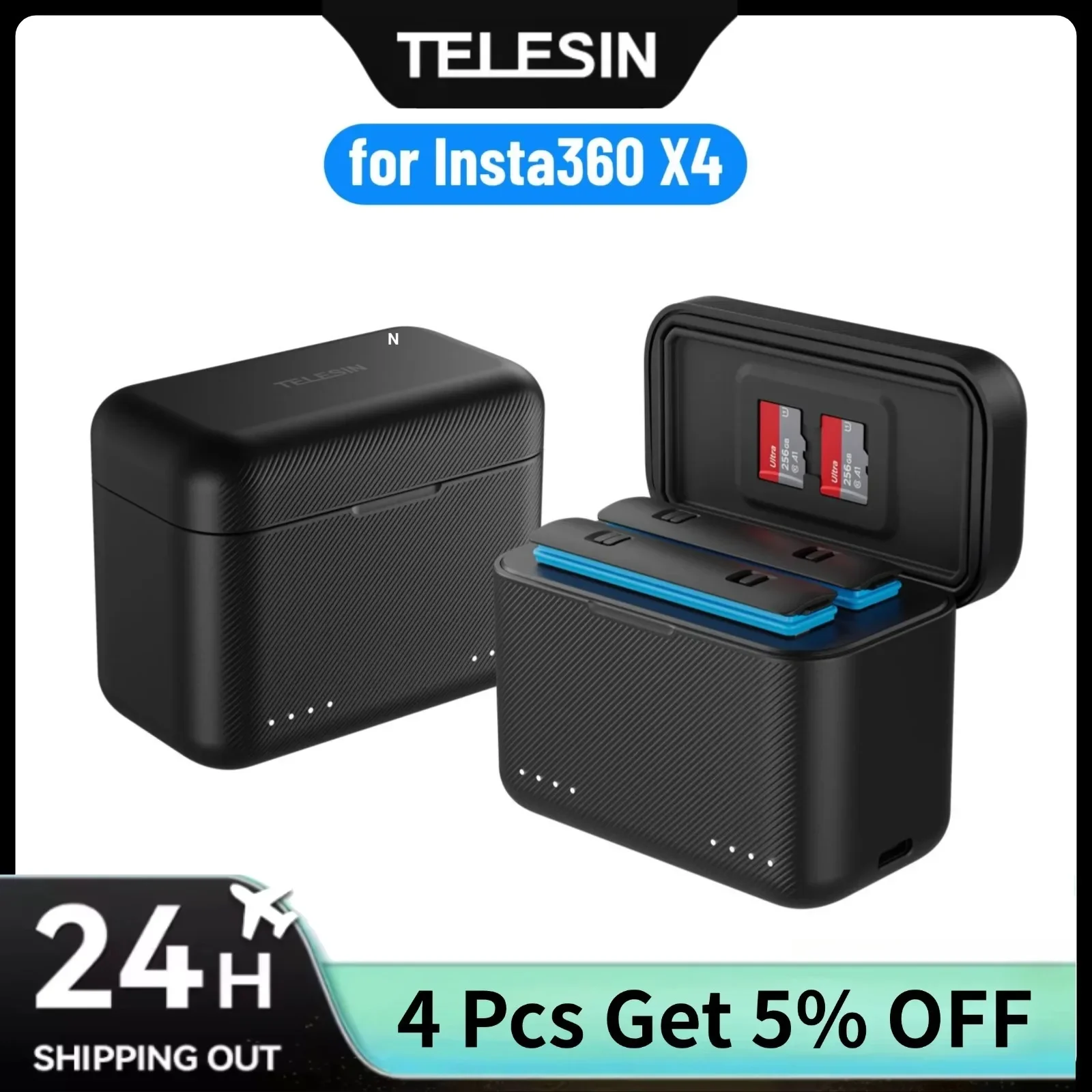 

TELESIN Portable Charging Case for Insta360 X4 Accessories Dual Slot Smart Charger with TF Cards Storage Insta 360 X4 Accessorie