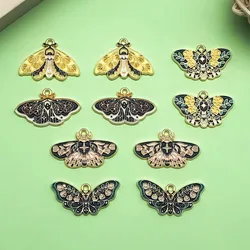 10pcs Alloy Enamel Halloween Decoration Charms Exquisite Pattern Moth Butterfly Pendants for DIY Jewelry Making Accessories