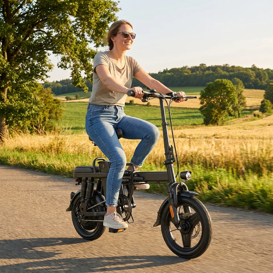 500W Folding Electric Bike for Adults, 48V 15AH Removable Battery 60km Range, 43km/h 14" Foldable E-Bike, Dual Disc Brakes, Dual Suspension, 3 Riding Modes, City Commuter Electric Bicycle image 2