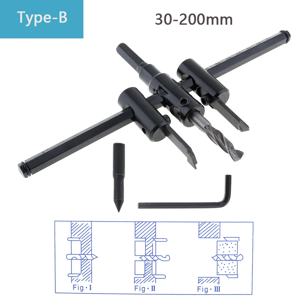 TORO 30mm-120/200/300mm seghe a tazza circolari regolabili punta da trapano in acciaio legato Set di utensili da taglio per fori rotondi per strumenti per la lavorazione del legno