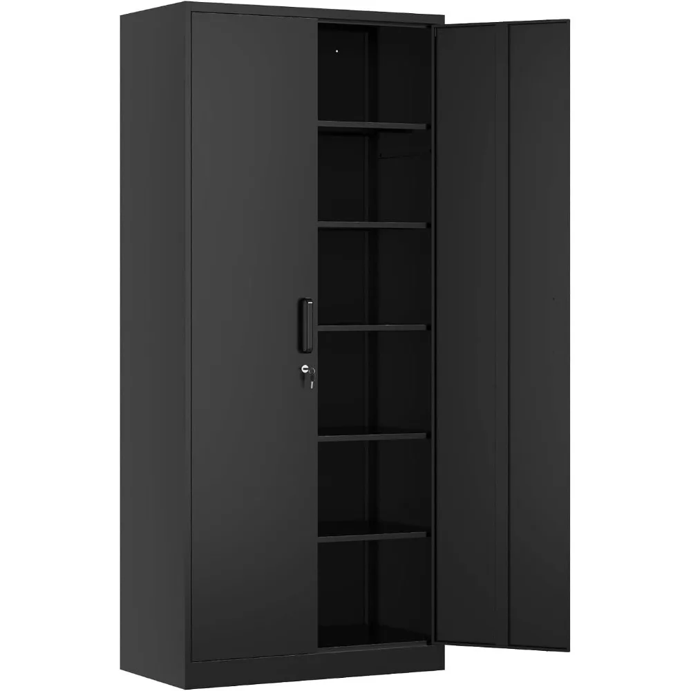 

Metal Storage Cabinet with 5 Adjustable Shelves, Pantry Cabinet with 2 Doors, Lockable Garage Storage Cabinet, Tool Cabinet