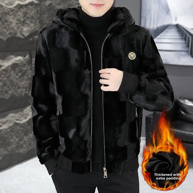 

Winter New Men's Cotton Fce Lined Jaet Thiened Hooded Fur Inteated Warm High End Large Size Trendy Faion Urban Sle