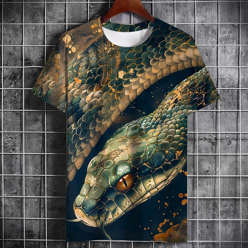 Summer Men\'s Animal Snake Pattern 3d Printed Short Sleeve Street Fashion Creative Harajuku T-Shirt O Collar Casual Top Clothing