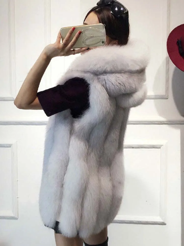 ZARORIN Trend Fashion Women FAUX Fox Fur Vest Hooded Thick Warm Female Outerwear Faux Fur Coat Mex Chaquetas Mujer