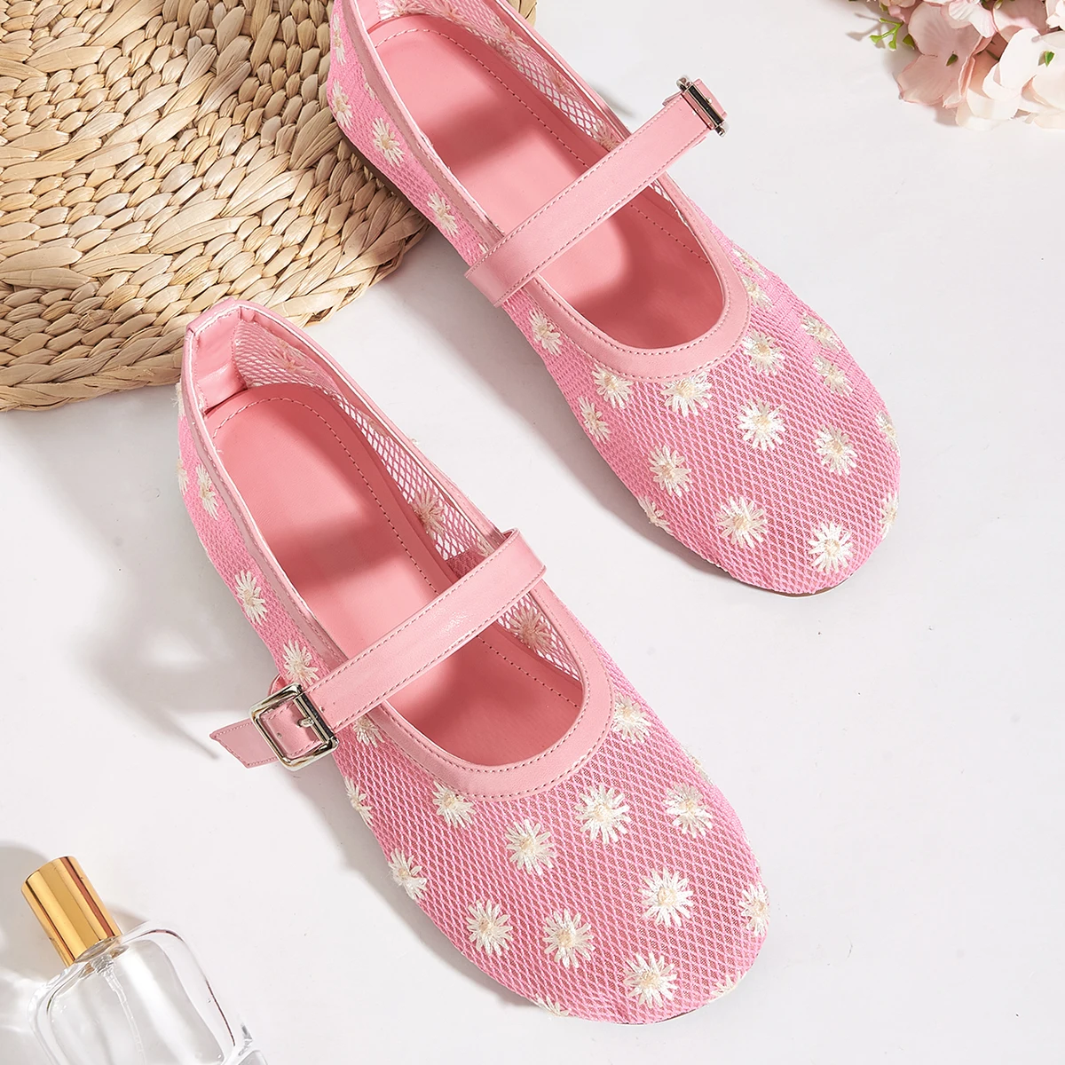 Sapatos baixos mulher preto branco rosa malha bombas mulheres mary