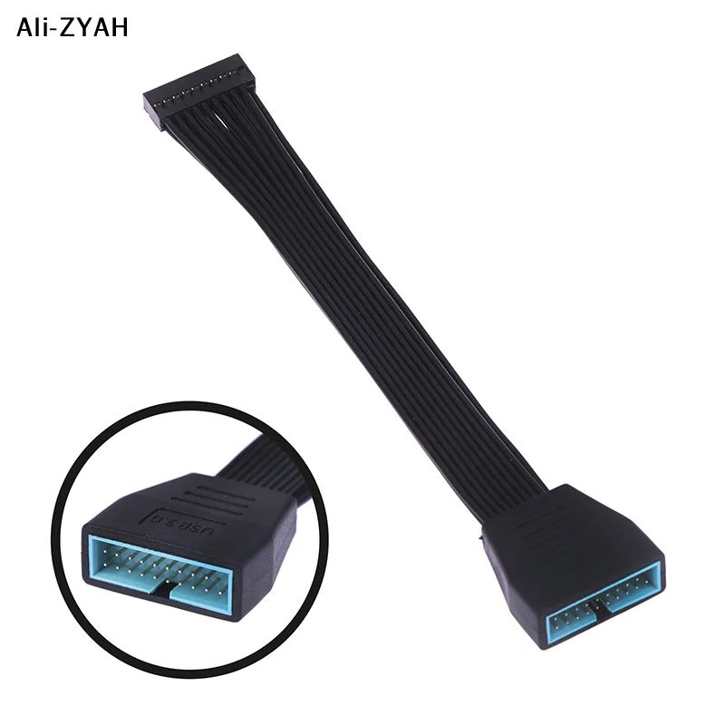 Small Mini USB 3.0 19/20 Pin Internal Extension Header Adapter Cable Black Flat Wire Cable for Motherboard 5.9inch/15cm