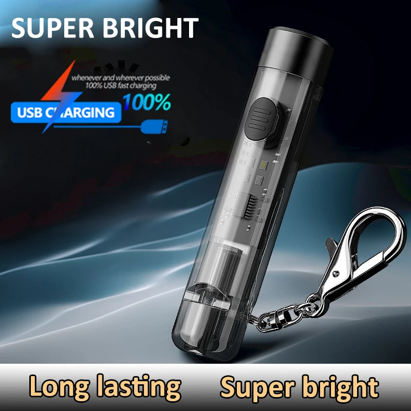 Mini Keychain Light Super Bright USB Rechargeable Flashlight Portable Lightweight Emegency Torch for Camping Hiking Cycling