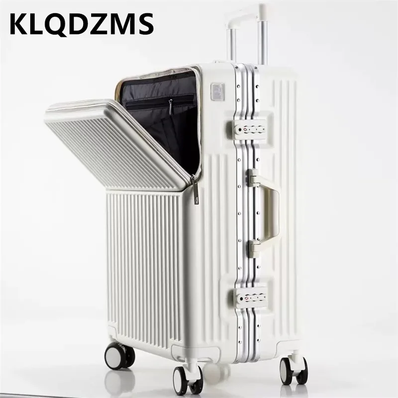 

KLQDZMS 20"24"26 Inch Multifunctional Luggage Suitcase New Front Opening Laptop Boarding Case Aluminum Frame Trolley Case