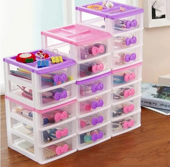 Small Jewelry Storage Box Drawer Type Plastic Office Desktop Storage Box Multi-layer Storage Cabinet Makeup Drawer Organizer