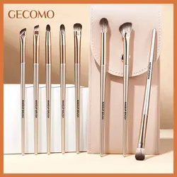 GECOMO 8 Pieces Soft Synthetic Eye Makeup Brush Set with PU Bag For Blending Eyeshadow Eyeliner Crease Eyebrow Brightening Eye