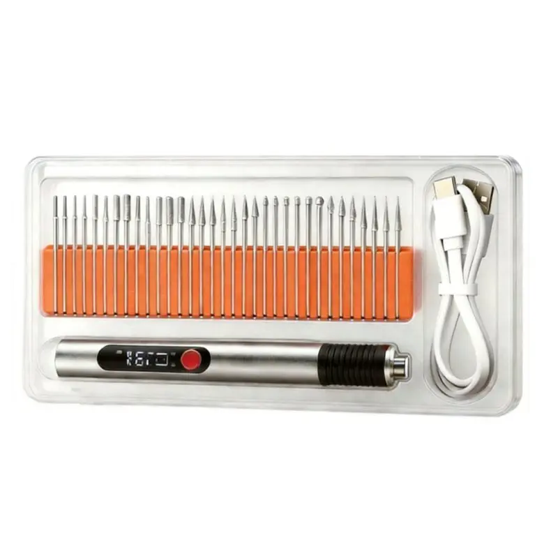 ABYN-Rechargeable Engraving Pen With LED Light, Rotary Tool Kit Including 30 Diamond Bits For Wood, Glass, Metal
