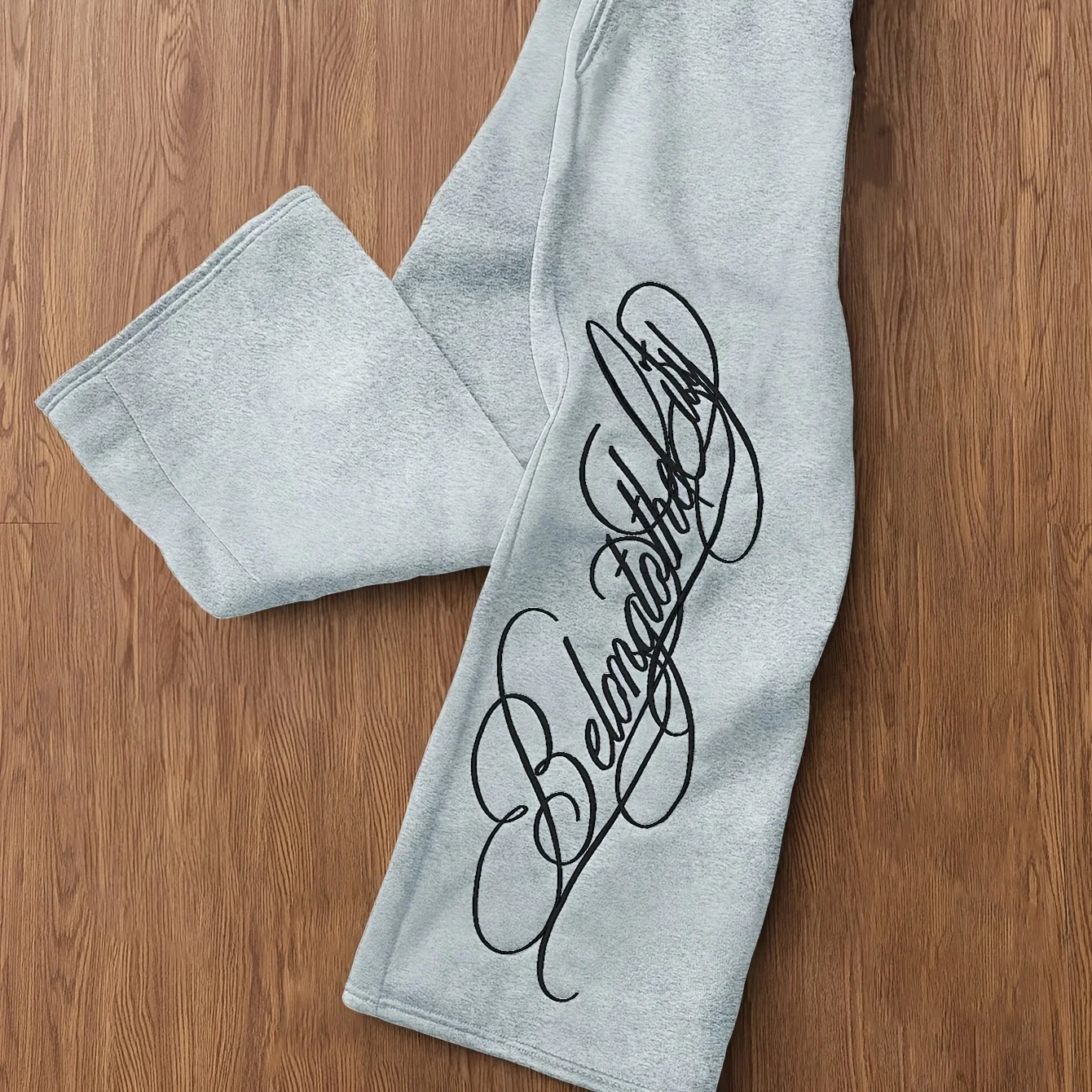 Ultra-Light Jogging Pants Wide-Leg Straight Trousers with Charcoal Color & Black Letter Print - Athletic Gym Pants Suitable