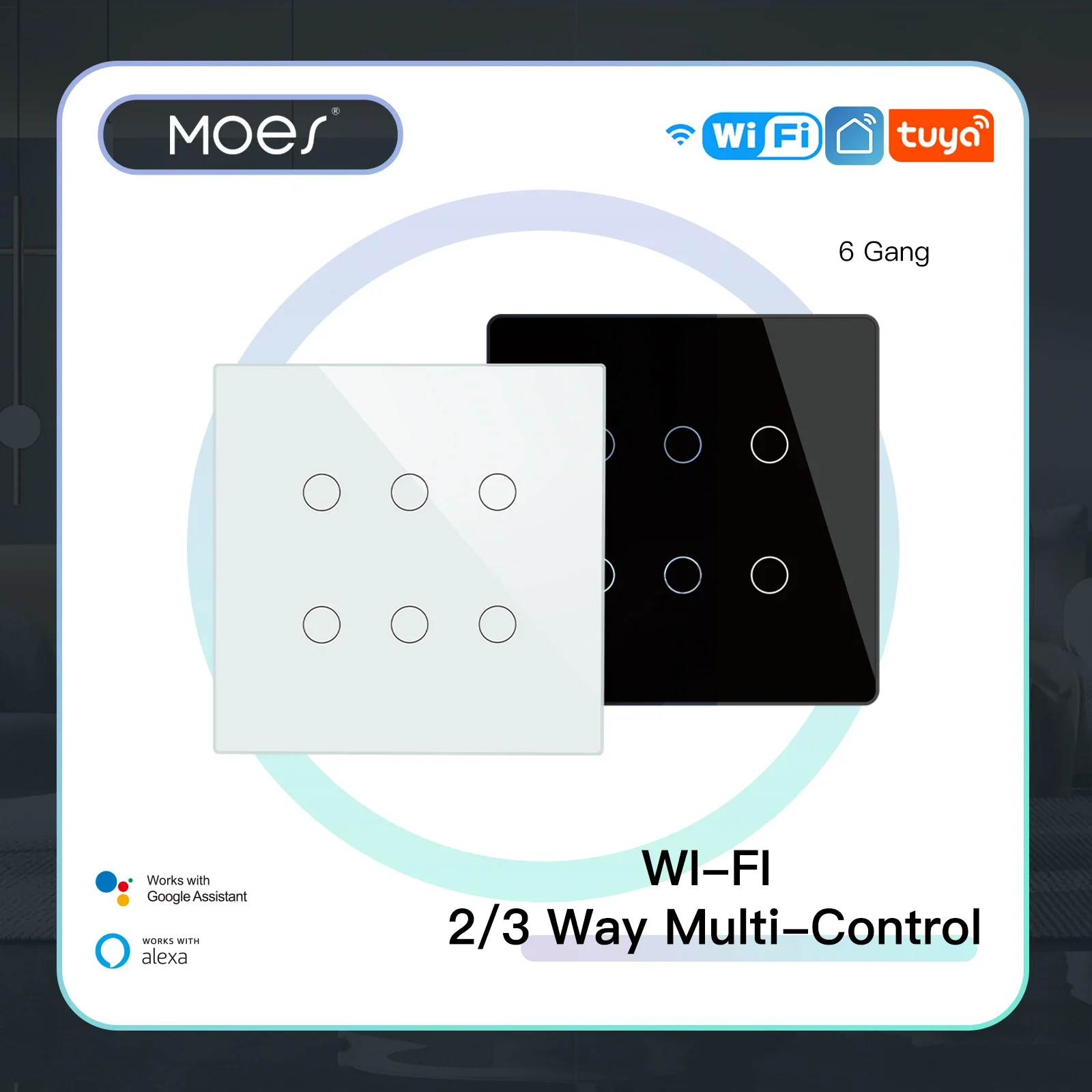 

Пульт дистанционного управления MOES Smart WiFi 6 Gang светильник Switch Smart Life/Tuya App 2/3 Way Muilti, работает с Alexa Google Yandex