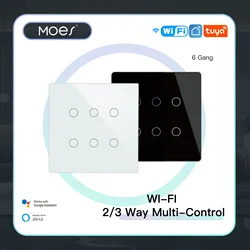 MOES New Smart WiFi 6 Gang Light Switch Smart Life/Tuya App 2/3 Way Muilti-Control Remote Control Works with Alexa Google Yandex