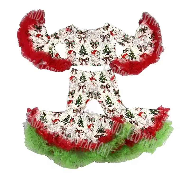 تصميم جديد للفتيات ملابس عيد الميلاد والهالوين بالجملة ملابس أطفال خريفية من حرير الحليب بأكمام طويلة طقم مكون من قطعتين