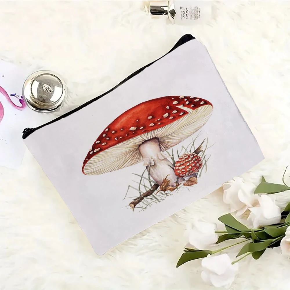 1pc Cartoon Mushroom Print Makeup Bag Coin Purse Toiletry Travel Bag Professional Makeup Suitcase Women Cosmetic Cases view 2