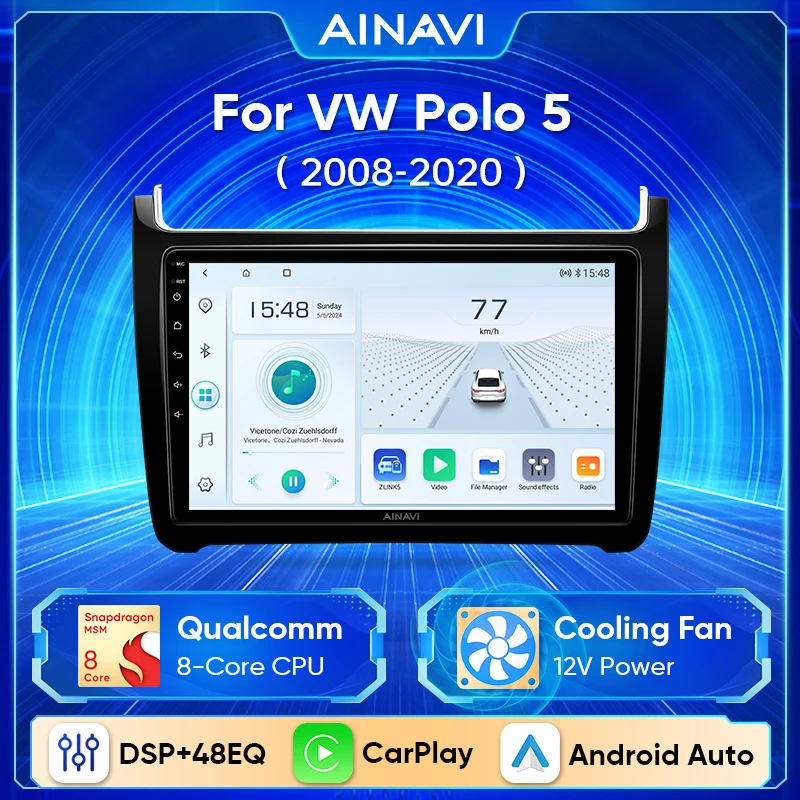 Ainavi 2Din Android13 Multimedia Player For VW Volkswagen POLO 5 Sedan 2008-2020 Car Radio Carplay Stereo GPS Navigation No DVD