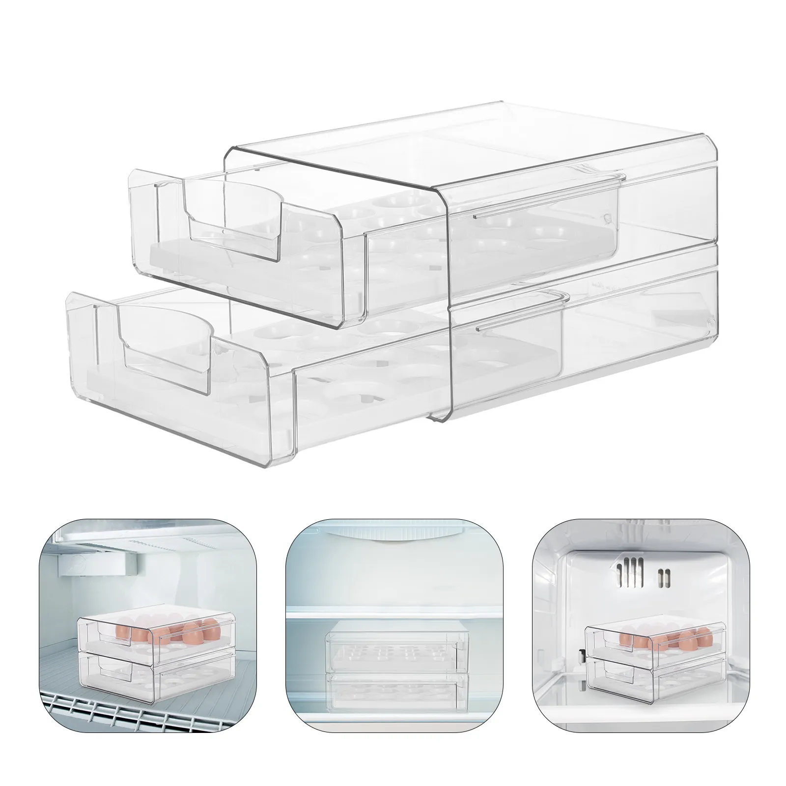 

32 Capacity Double Layer Egg Drawer Storage Box Transparent Stackable Refrigerator Egg Holder for Kitchen Space Saving Organizer