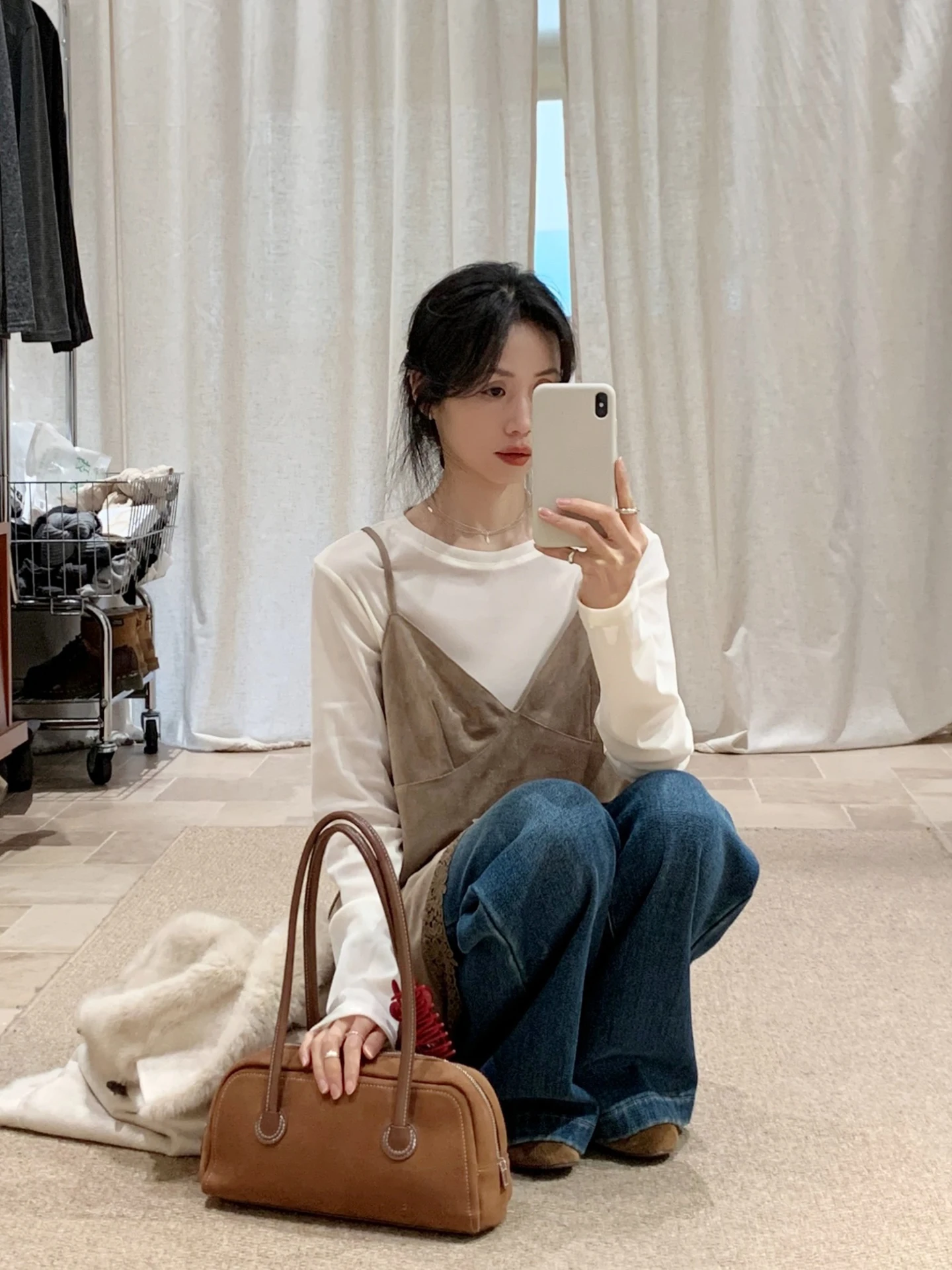 

Korean Sle Long Sve T-irt Top And Vest Two-Piece Set Women's Faion Spring New Arrival Age-Defng Strap Design