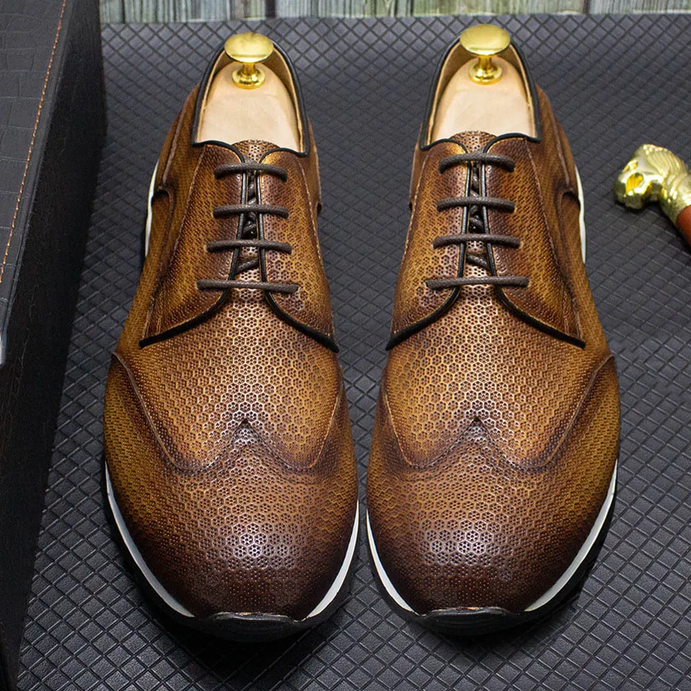Men's Chunky Sole Slip-On Loafers, Top Grain Leather with Perforated Design for Spring Summer, White Breathable Casual Shoes