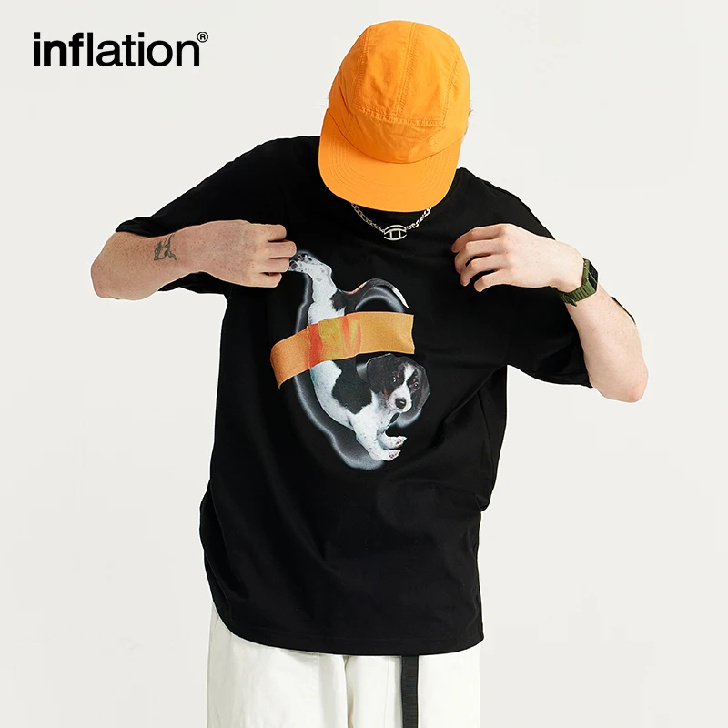 INFALTION Puppy Printed Cotton Tshirts Mens Summer Graphic Short Sleeve Tees