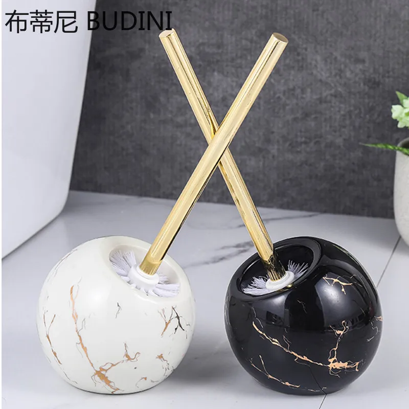 Nordic Ceramics Floor-standing Toilet Brush Round Shape Soft Fur Quick Draining Cleaning Brushes Bathroom Accessories with Base