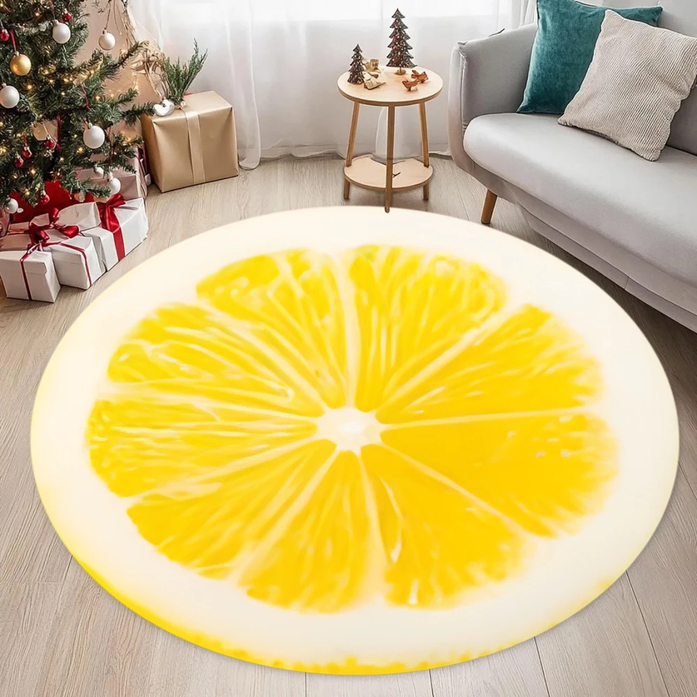 Round Juicy Fruit Slice Pattern Rug Vivid Visual Decor Non-Slip Carpet for Living Room Bedroom Decorative Space